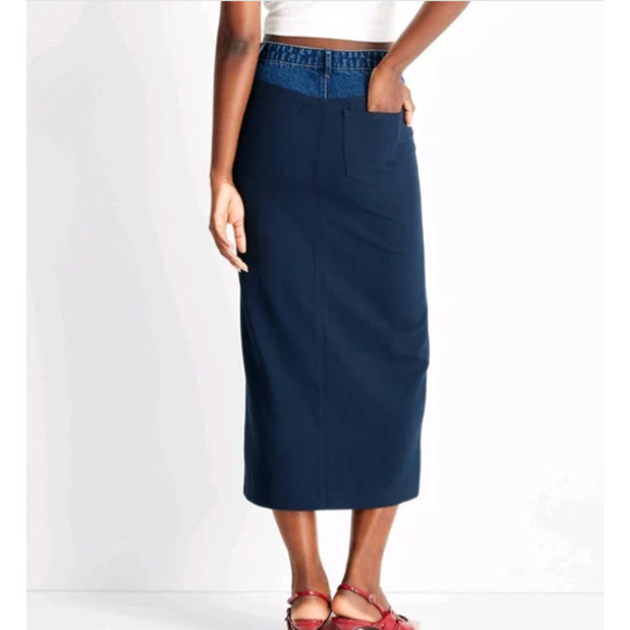 Future Collective Two Tone Criss Cross Skirt Navy Sz Large NWT - Picture 8 of 12